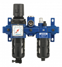 ALTO 2 - Filtre régulateur lubrificateur 2 blocs avec manomètre, fixation et entretoise pour sortie air sec